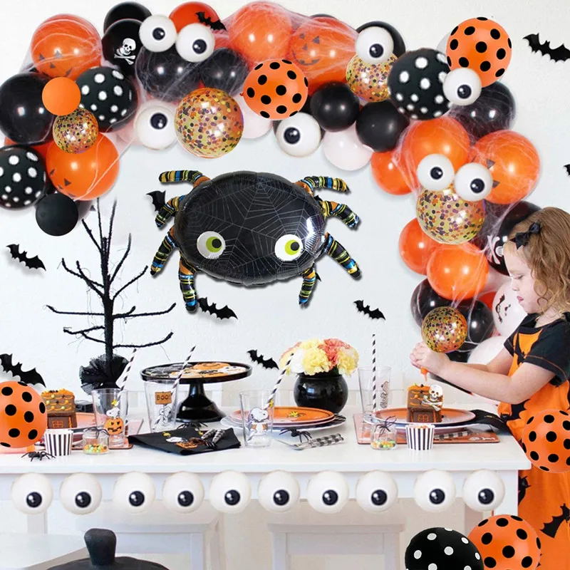 115pcs Halloween Themed Balloons Arch Wreath Set Black Orange Spider Ballons Perfect For Kids Party Background Classroom Decor images - 6