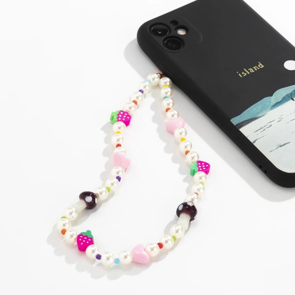 

BROWN MUSHROOM COTTAGECORE PHONE CHARM Cute Phone Mobile Accessories Y2K Keychain Strawberry Pearl Beaded Cellphone Wristlet
