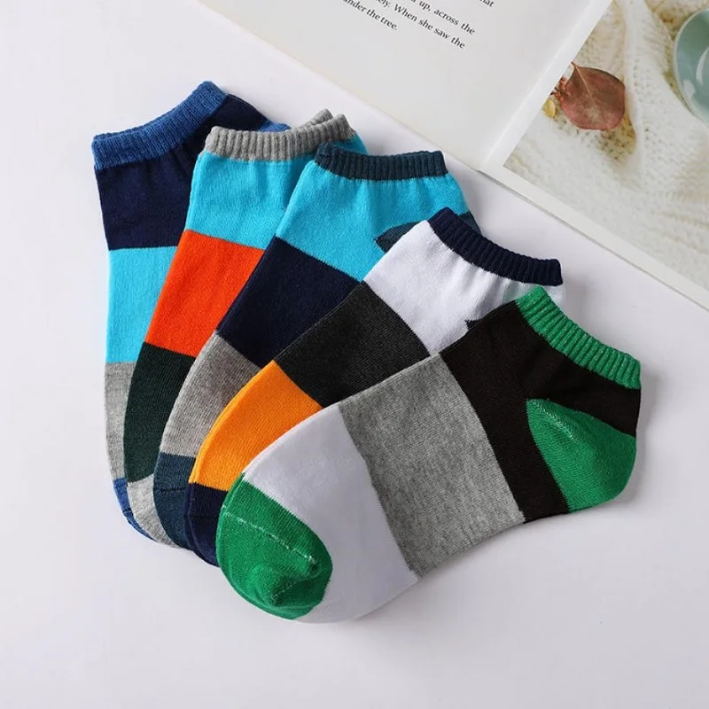 5 Pairs Men Novelty Funny Casual Ankle Socks Breathable Absorb Sweat Invisible Boat Socks Soft Stripe Couples Sock Street Style