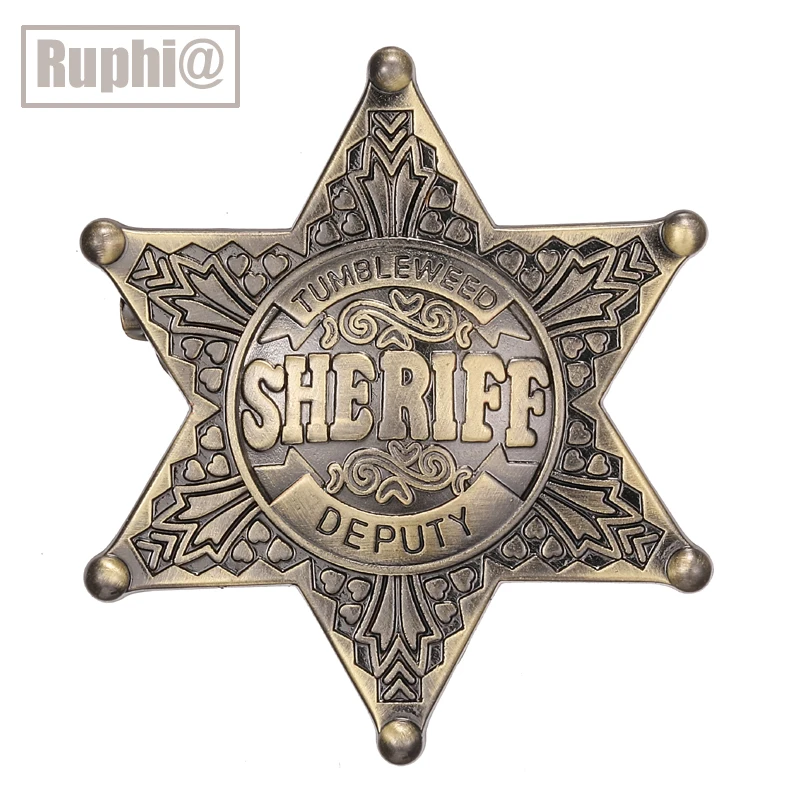 Cartoon SHERIFF DEPUTY Prizes Brooches Vintage Hexagon Star Honor Pin Badges Holloween Party Jewelry for Kids 48mm/1.9“