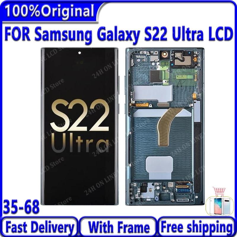 

Original S908E LCD For Samsung Galaxy S22 Ultra 5G Display LCD Screen With Frame 6.8" SM-S908B/DS S908N S908U LCD Display Parts