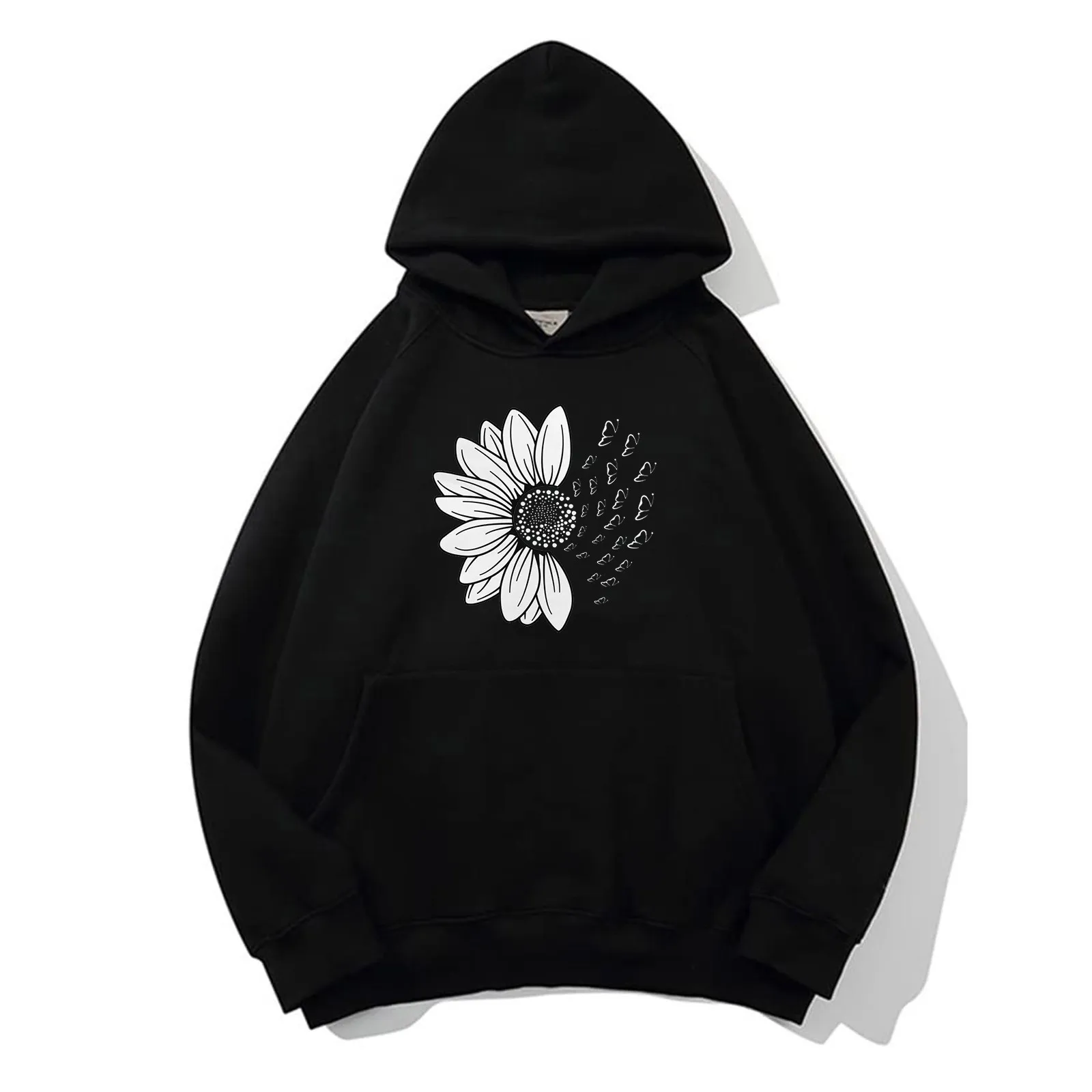 

Women Sunflower Graphic Hoodie Black Fleece Loose Sweatshirt Long Sleeve Pocket Hooded Pullovers Cozy Tops Sudadera Fall Winter