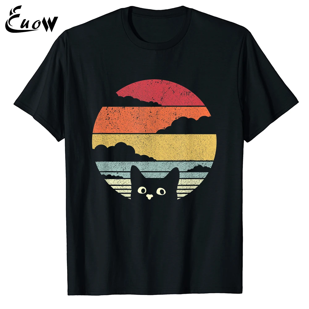 

Euow Unisex 100% Cotton Fashion Cat Shirt. Retro Style Cats Loves Men Clothing Oversized T-Shirt Women Casual Luxury Tops