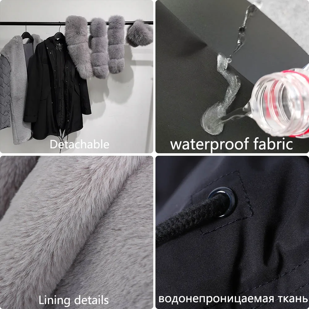 Natural Real Fox Fur Jacket Hooded Black Waterproof Woman Winter Warm Coat Parkas Luxury Jacket Female Clothing