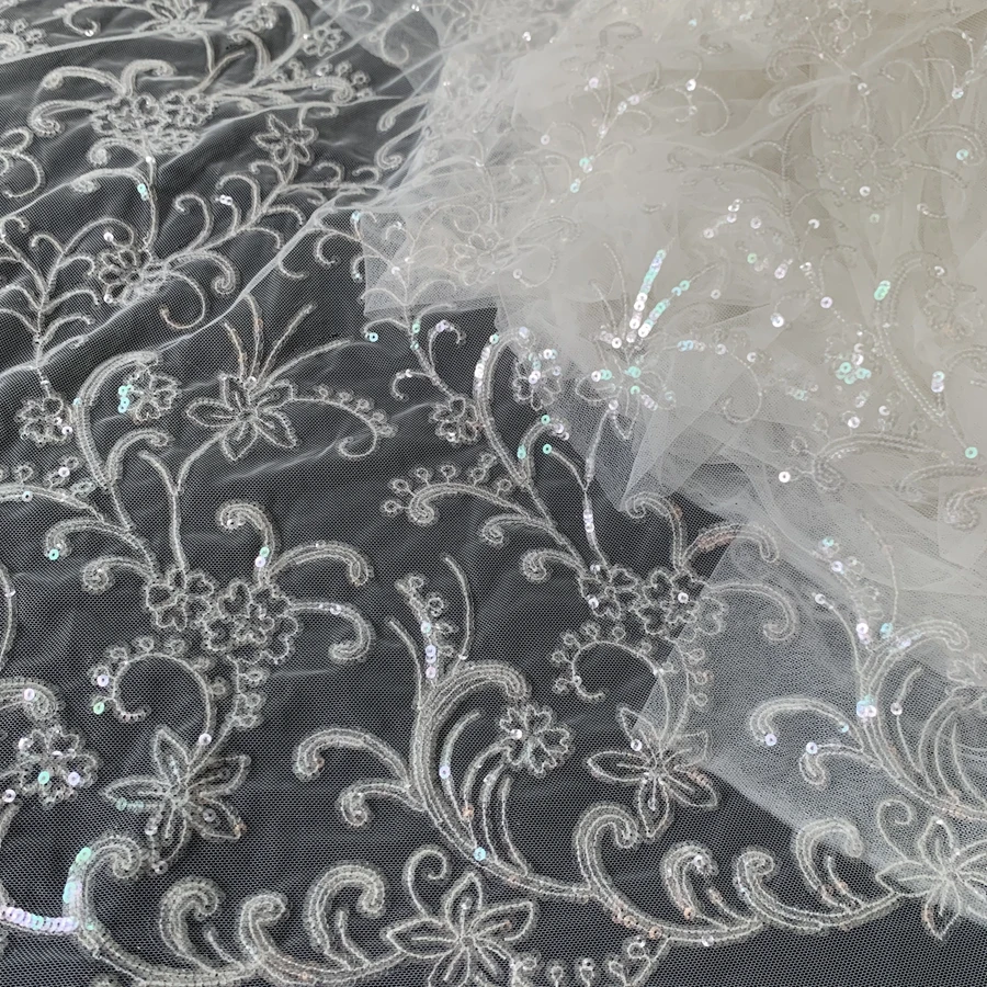 

1 ярд 91 см ткань для свадебного платья с блестками кружево для платья цвета слоновой кости Бесплатная доставка