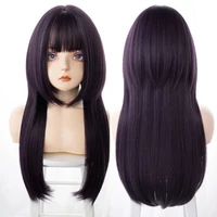 HOUYAN Synthetic Long Straight Hair Wig Blue Purple Female Anime Bangs Black Cosplay Lolita Party Wig