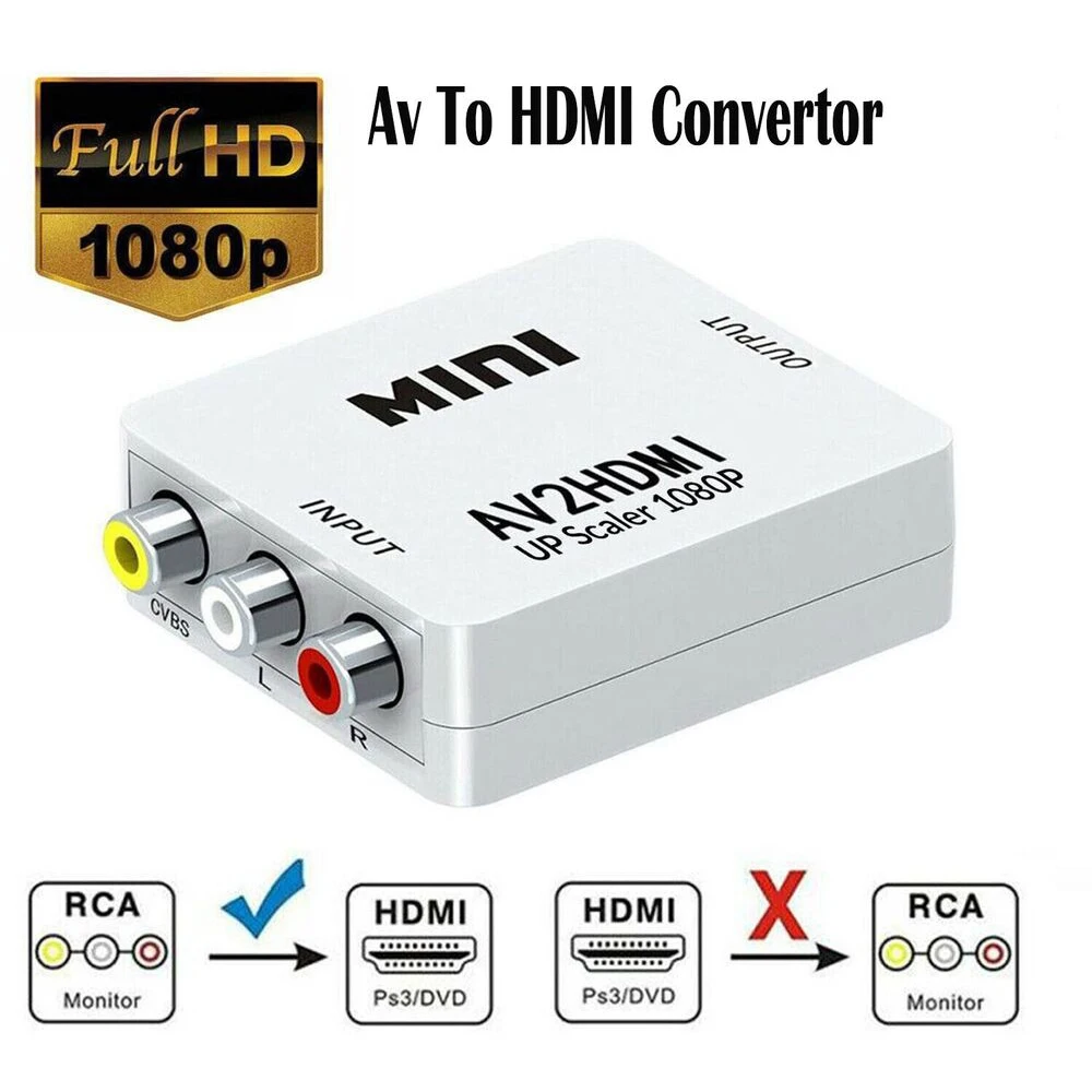 

RCA to HDMI Converter Adapter AV 1080P For TV Audio Video Composite CVBS AV2HDMI Computer Laptop Projector TV PS3