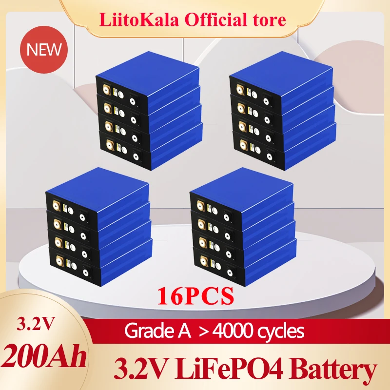 

16pcs LiitoKala 200AH 3.2V 12V lifepo4 battery NOT 280AH Lithium Iron Phosphate Cell solar 48V200AH 24V400Ah cells EU US TAX FRE
