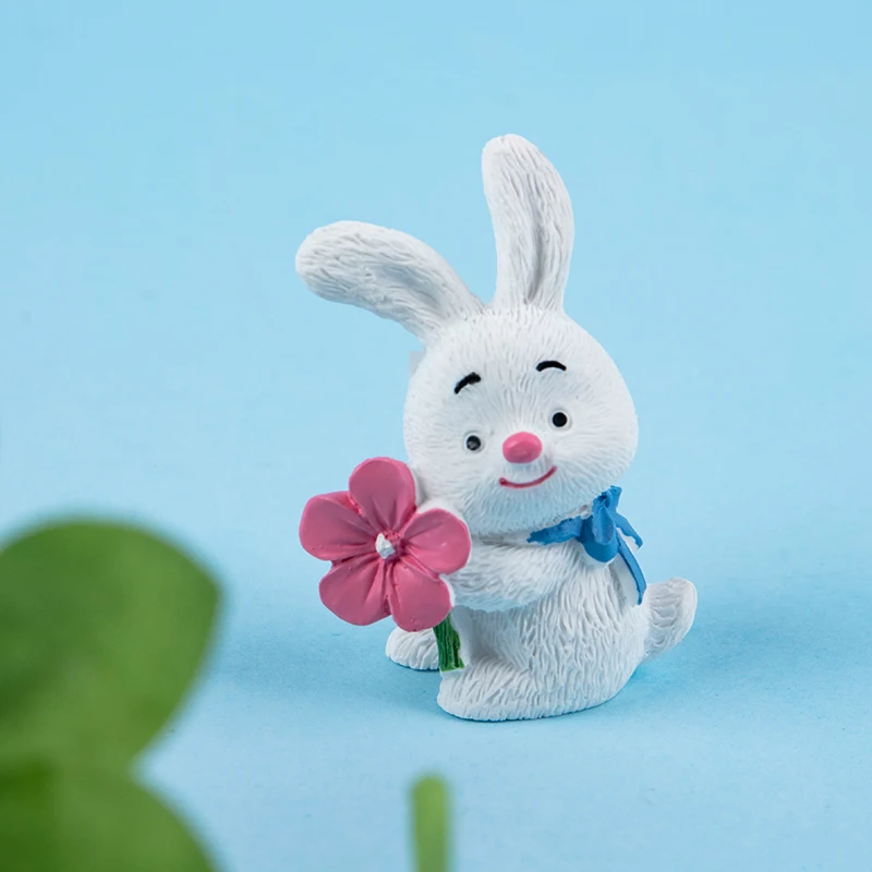 

2pcs Cute Rabbit Figurines Mini Statue Sculpture Toys Miniature Resin Ornament for desktop home party decoration cake topper