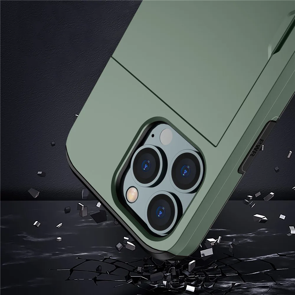 Чехол для iPhone 14Pro Max с выдвижной дверцей и скрытым карманом для карт.