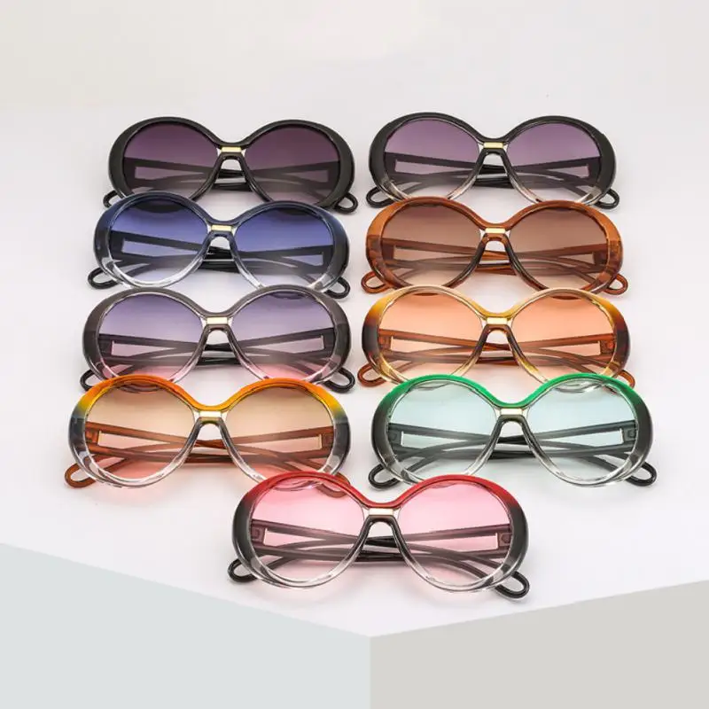

Модные солнцезащитные очки, женские оверсайз, в круглой оправе, в стиле ретро, овальные линзы контрастных цветов, трендовые мужские очки, очки для вождения UV400