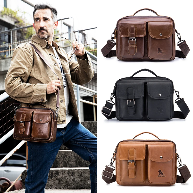 Vintage Cowhide Briefcase for Man Genuine Leather Handbag Shoulder Ipad Business Work Messenger Bolsas Crossbody Side Cross Bag