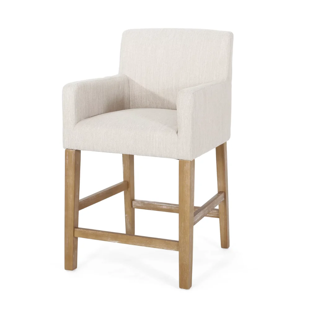 

Noble House Deville Fabric Upholstered Wood 26 inch Counter Stool, Beige and Weathered Brown