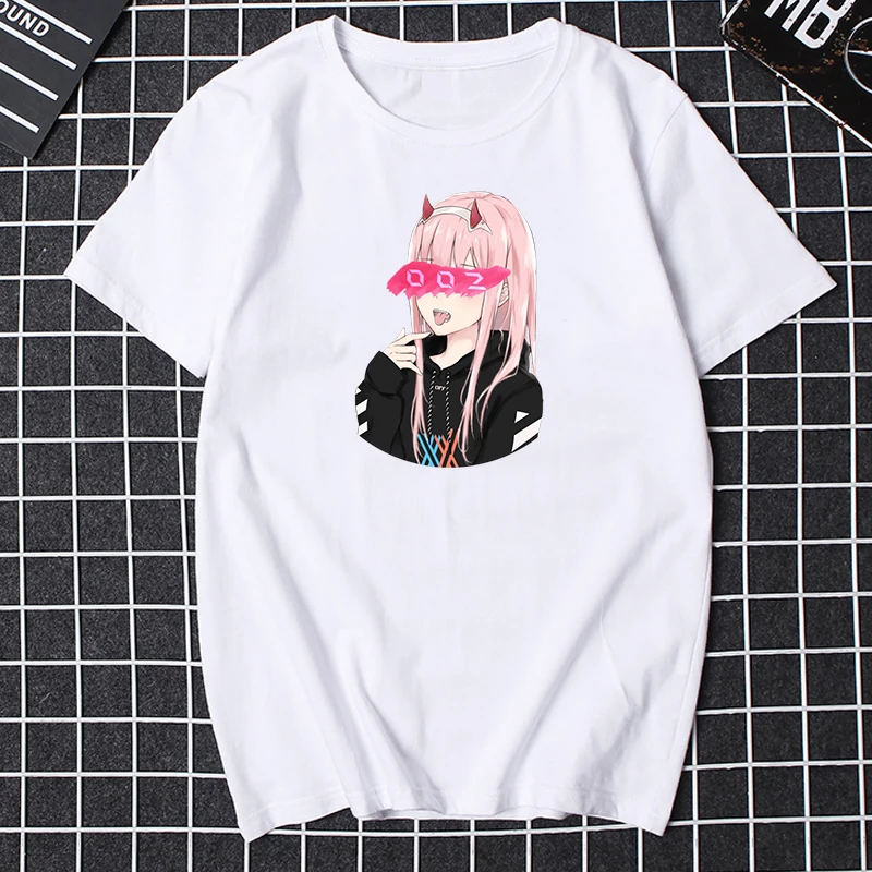 Футболка с принтом аниме Darling In The Franxx крутая футболка для девушек Zero Two 002 топы