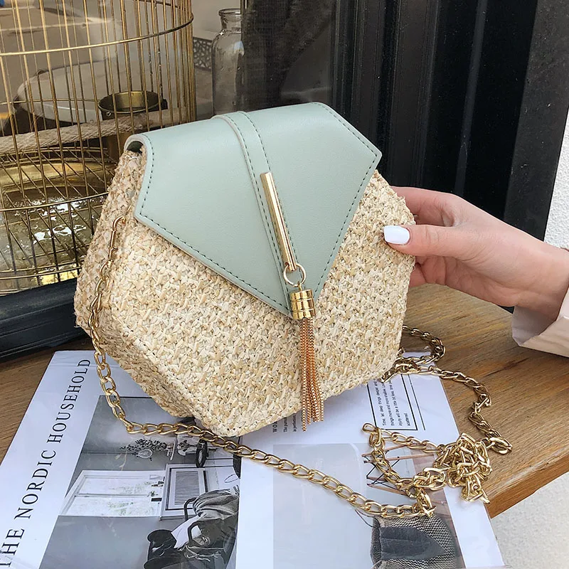 

2022new Hexagon Straw Bag For Women Summer Woven Beach Crossbody Bags Ladies Small Purses And Handbags Female Travel Simple Bag
