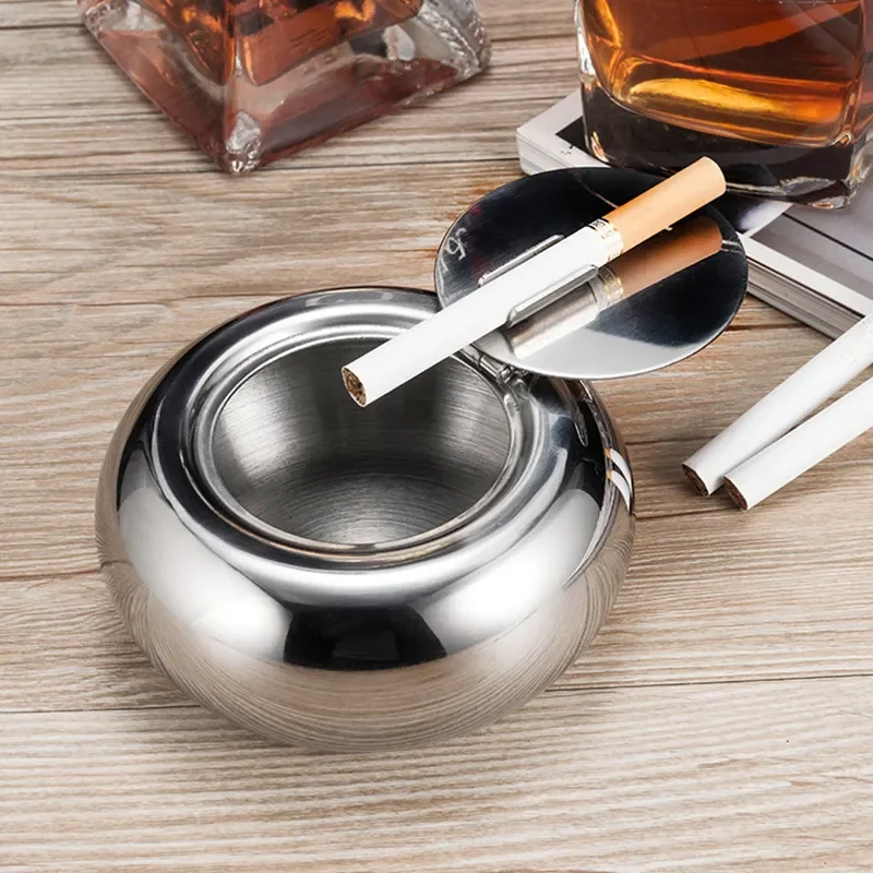 

2023NEW 304 Stainless Steel Tabletop Ashtray with Lid, Indoor Outdoor Use, Ash Holder Smokers, Home Office Decoration