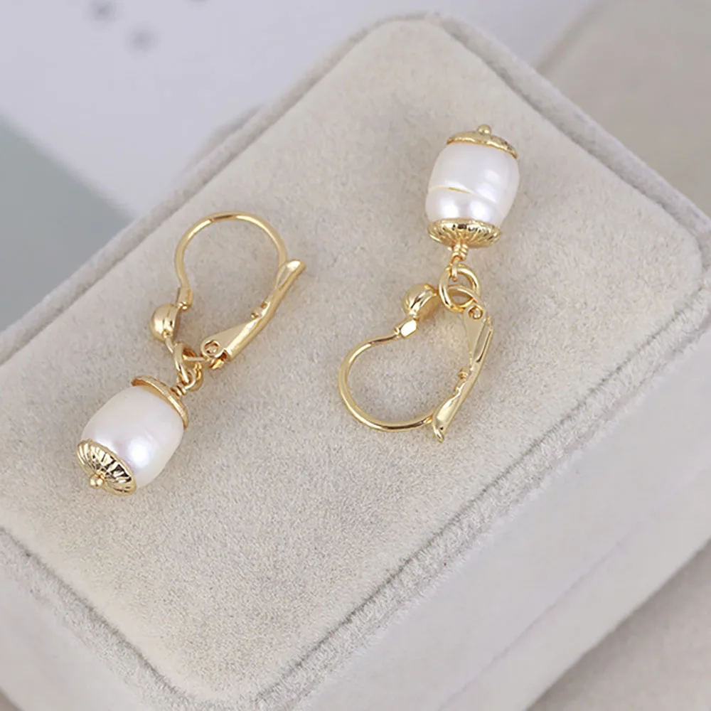 

Women gold plated freshwater pearl pendant drop earrings and dangles earrings non pierced Clip jewelry