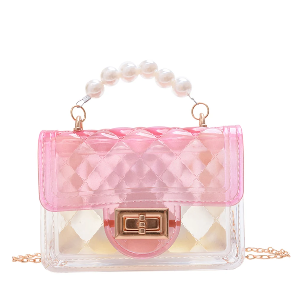 

Kids Jelly Mini Crossbody Bag Chain Pearl Totes Summer Handbag PVC Phone Holder Women Creative Birthday Gifts