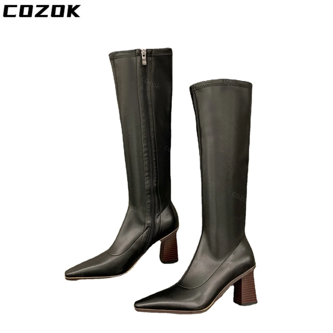 Women High Heels Boots Woman Pointed Toe Stilettos Heels Knee High Boots Sexy Ladies Rivet Retro Pumps 2022 New Botas Femininas