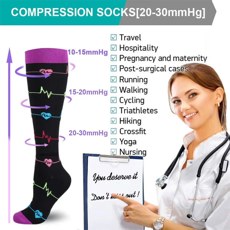 Compression Socks Funny Pattern Animals Sheep Monkey Music Cat Men Women Pressure Stockings Knee High Run Sport Socks