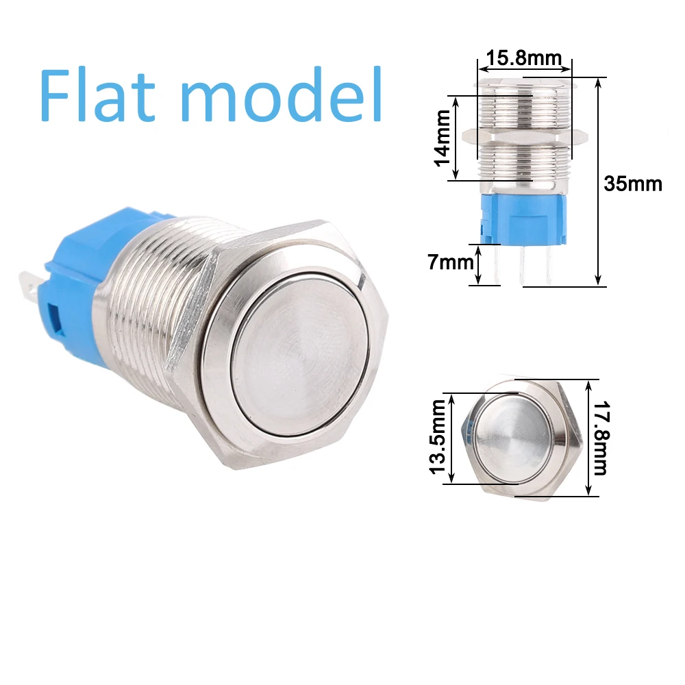 

Серебристый латунный никелированный металлический кнопочный переключатель 16 мм, 3 А, 250 В, мгновенный 1NO, 1NC, 3-контактный пресс-переключатель для автомобиля
