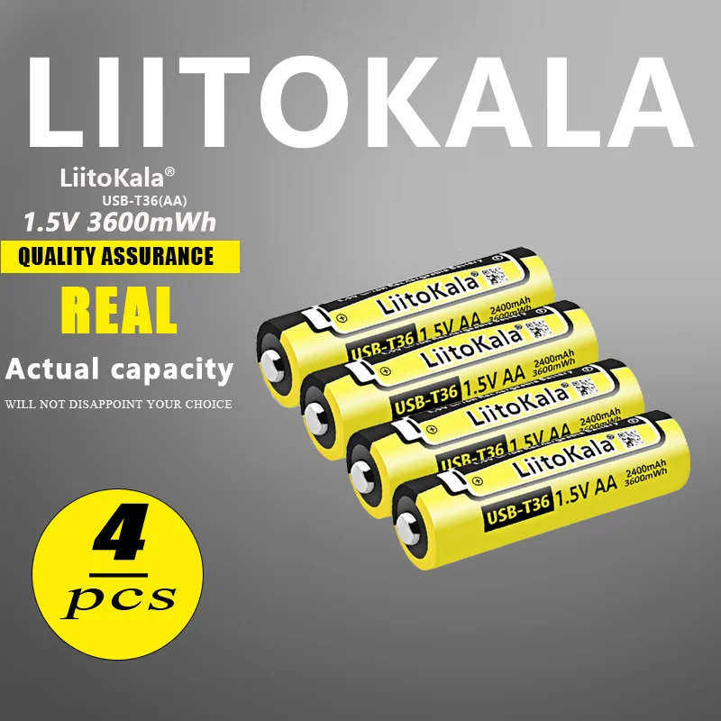 Фото 4 шт. LiitoKala USB-T36 1,5 В AA 3600 МВтч USB литий-ионная аккумуляторная батарея для дистанционного управления мышь маленький вентилятор электрическая игрушечная батарея №2