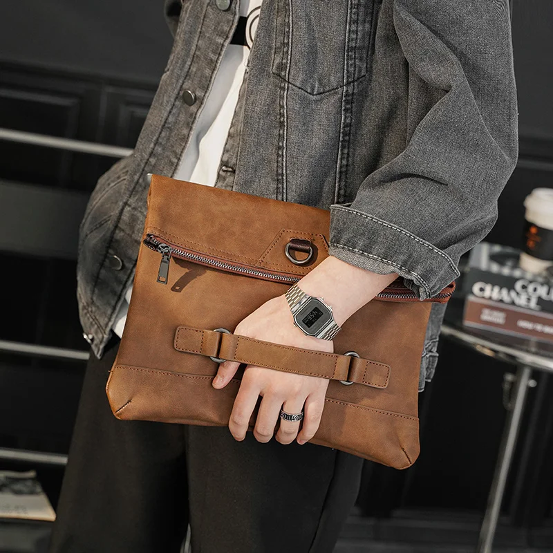 

Heren Clutch Lederen Tas Hand Mode Casual Envelop Kleine Mobiele Telefoon Grote Capaciteit Handvat