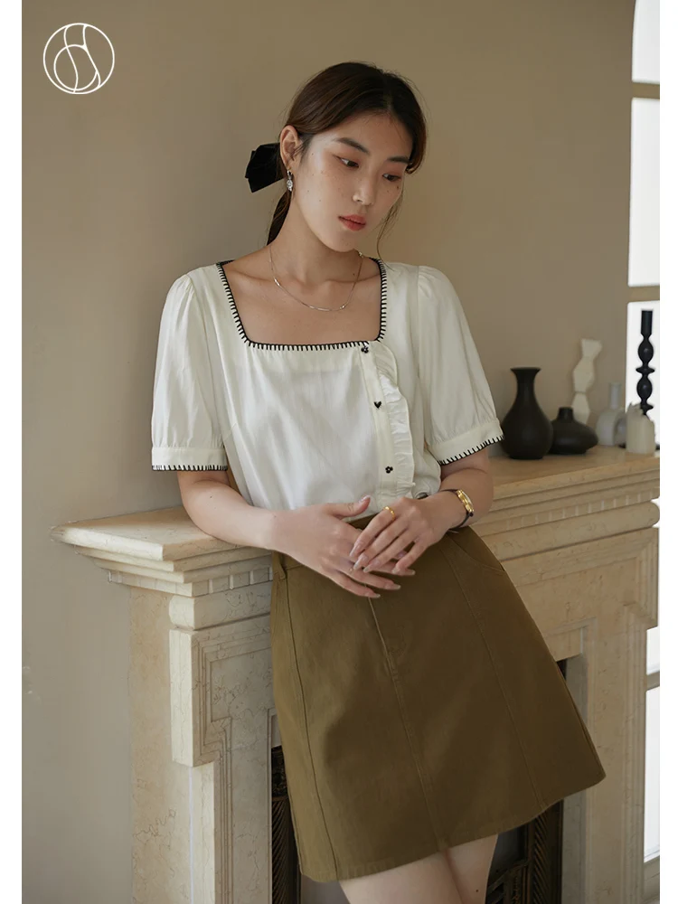 

DUSHU French Square Collar Women Shirts Thin Summer 2022 New Chic Style Beautiful Chiffon Shirt Elegant Temperament Female Tops