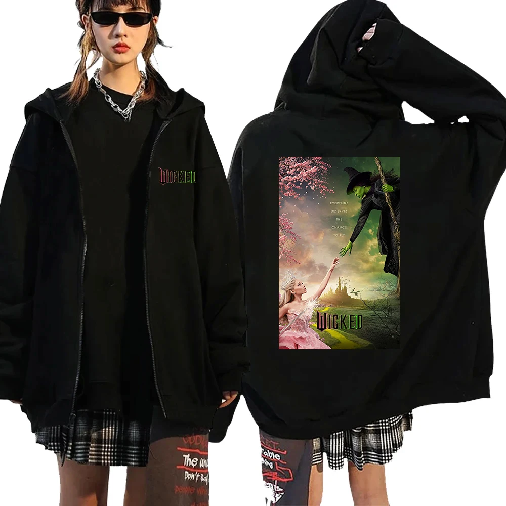 Толстовка на молнии Wicked Movie для женщин и мужчин уличная одежда с длинными