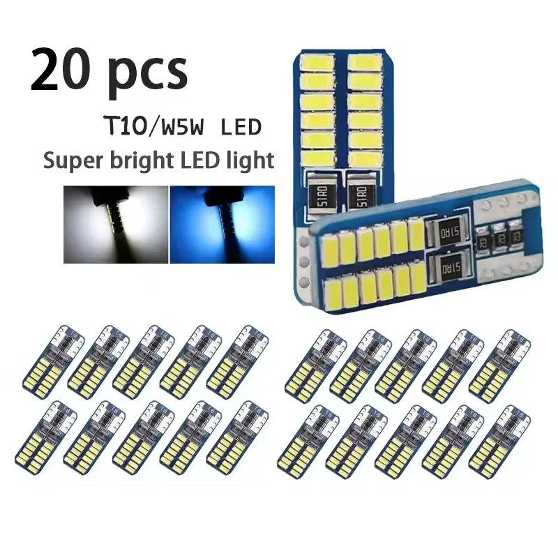 

10/20 Шт. T10 W5W LED Canbus 3014 24SMD Без Ошибок 194 168 Белые 6000K Универсальные Лампы Для Освещения Приборной Панели Авт...