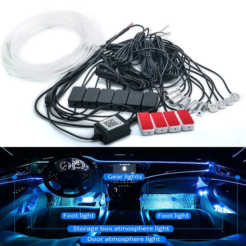 1 Suit 10 14 In 1 Bluetooth Music Auto Accessories Interior Decoration Ambient Cold Led RGB Dashboard Neon Light Strip For Car