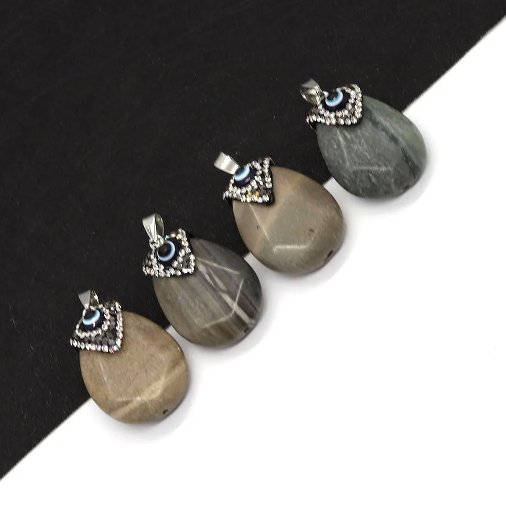 

Natural Stone Drop Shape Agate Faceted Pendant 23x33mm Charm Eye Jewelry Set with Rhinestones DIY Necklace Earrings Accessories