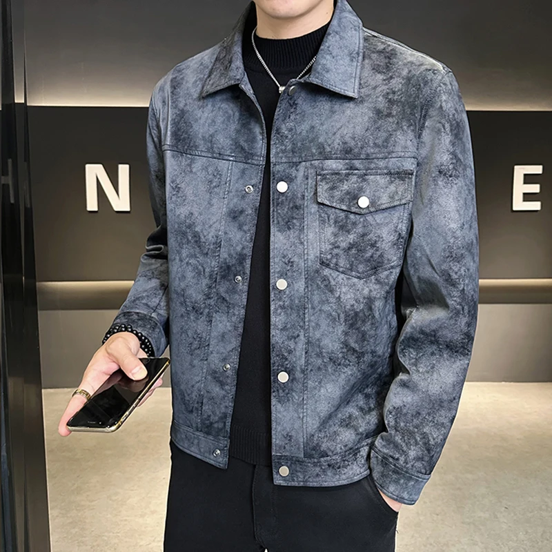 Men's Leather Coat Outerwear Spring and Autumn 2024 New Retro Fashion Brand Yupi Handsome Short Camouflage Motorcycle Clothin...