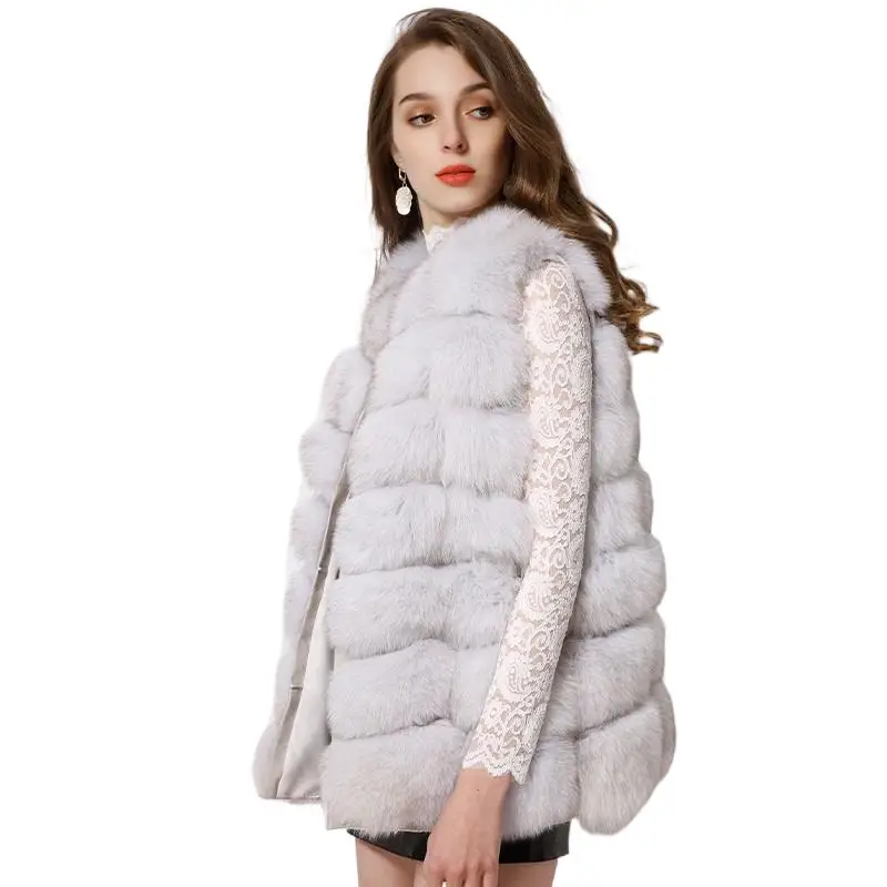 Women Real Fur Sleeveless Vest Winter Natural Fox Fur Vest Ladies O Neck Full Pelt Fur Coat Female Warm Casual Plus Size Outwear