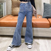 girls pants 2022 new spring high waist jeans fashion flare jeans for girl blue denim wide leg skinny jeans 4 14yrs