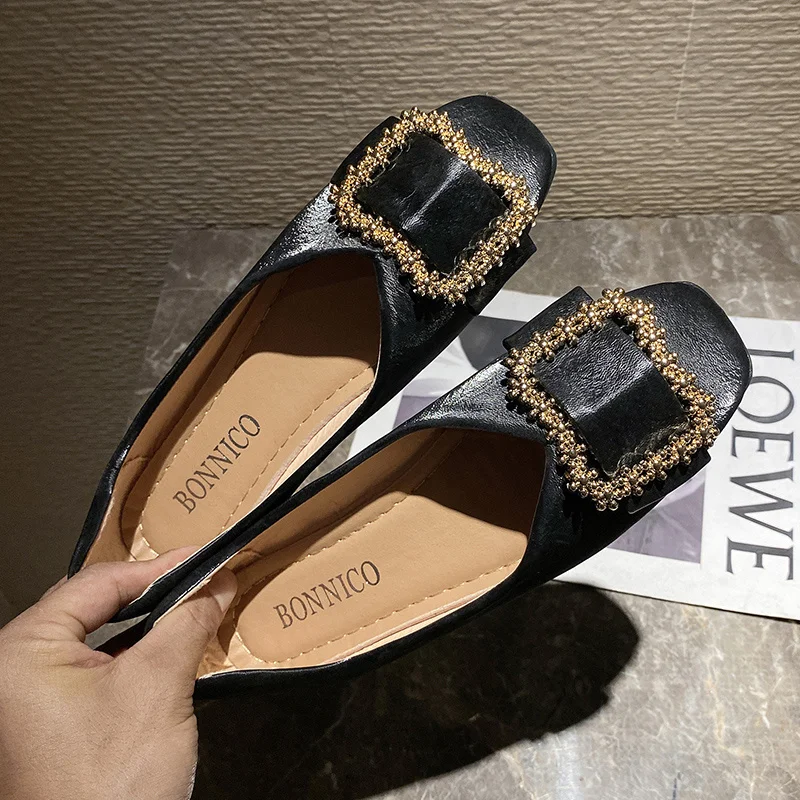 Plus Size Flat Shoes for Women 2023 New Spring Autumn Korean Fashion Checker Diamond Buckle Shoes Shallow Mouth Women's Shoes