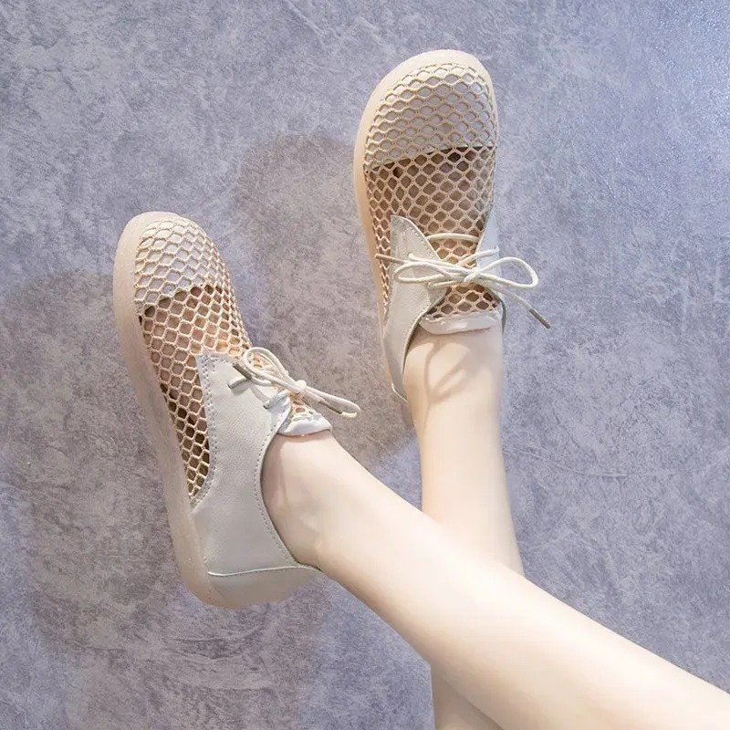 

Women's Shoes Breathable Hollow Small White Mesh Shoes 2023 New Soft Bottom Casual Flat Bottom Summer