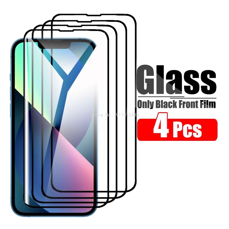 

4 Pcs Protection Glas On For iPhone 13 Mini 11 12 Pro Max Screen Protector Tempered Glass i Phone SE 2020 7 8 Plus X XS XR Film
