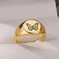 engraved butterfly rings for women stainless steel wide chunky finger ring 2022 trend couple wedding aesthetic jewerly anillos