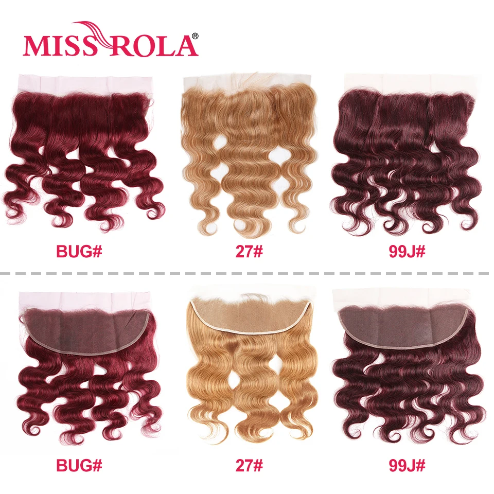 Волнистые бразильские волосы Miss Rola 13x4 с фронтальной застежкой, человеческие волосы без повреждений, фронтальный цвет Омбре 99J, бордовый, блонд, 27, коричневый