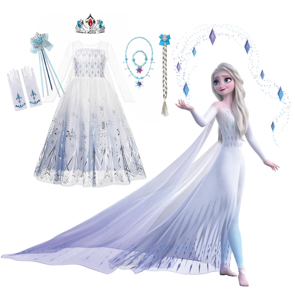 Frozen 2 Disney Cosplay Costumes for Girls Anna & Elsa Princess Snow Queen Long Dresses Halloween Party Carnival Clothes Vestido