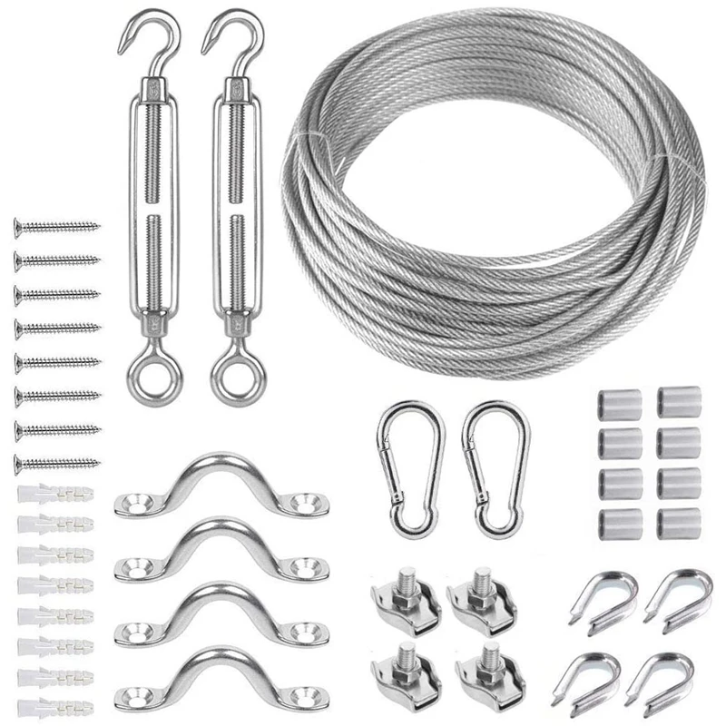 

Cable Railing Kit,Outdoor String Light Hanging Kit Include 1/8Inch PVC Coated Cable Wire With Turnbuckle& Wire Rope Clip