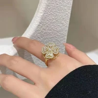 rotating zircon flower ring exquisite silver gold color index finger open rings adjustable for woman girls jewelry