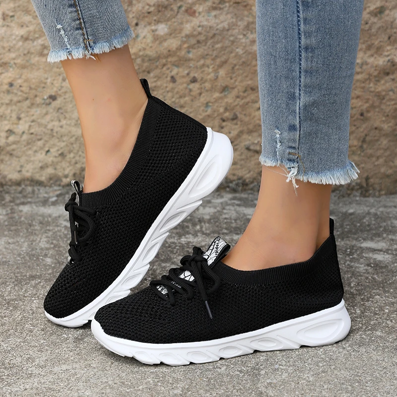 

Women's Shoes 2023 High Quality Knitted Mesh Women's Vulcanize Shoes New Breathable Women Sneakers Lace Up Ladies Casual Shoes