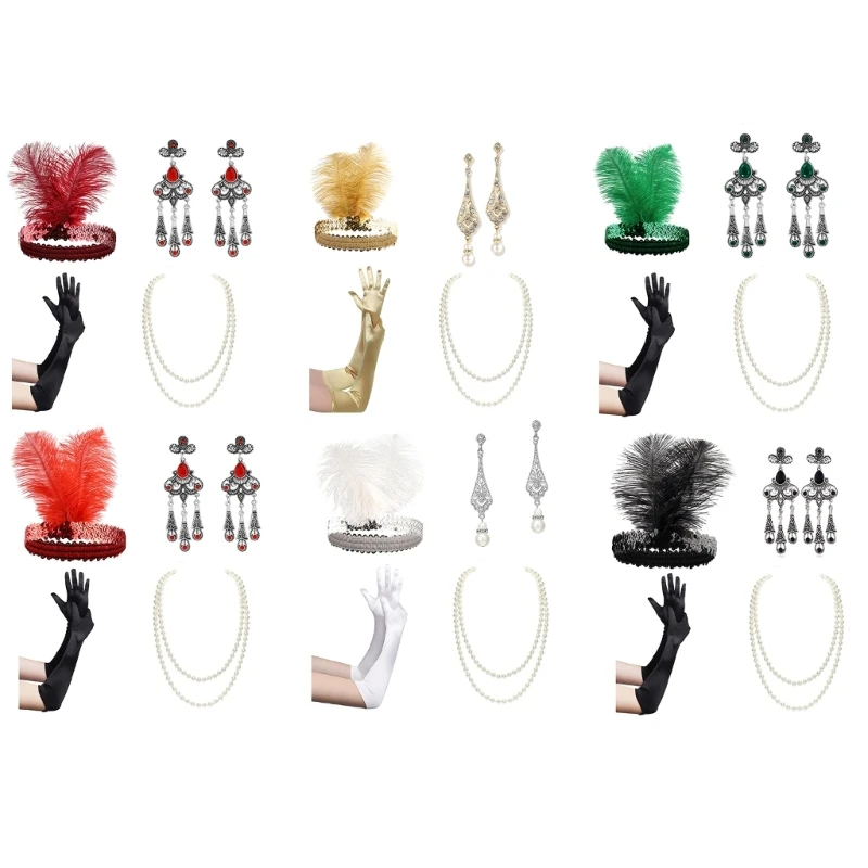 

1920s Great Gatsby Accessories Set,Flapper Costume Accessories Roaring 20s Accessories for Women Flapper Headpiece Glove