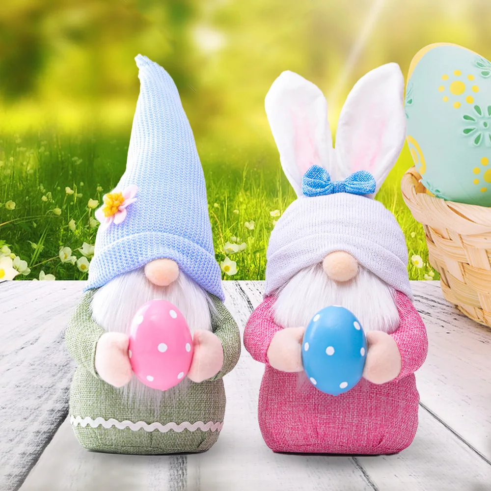 

New Product Easter Pink Ears Plaid Bunny Dwarf Doll Elf Doll Ornaments Home Decoration Products