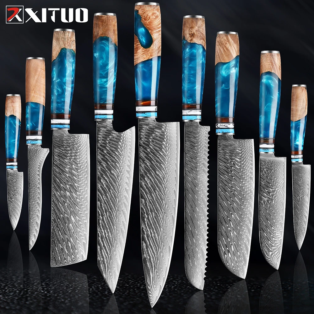 XITUO Damascus Steel Chef Knife Sharp 67 layers Japanese Kitchen Knives Set 1-9pcs Handmade Slicing Bread Boning Paring Tools images - 6