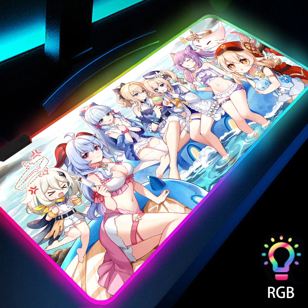 

Mouse Pad with Rgb Genshin Impact Mousepad Breast Led Keyboard Carpet Anime Sexy Girl Computer Gaming Mausepad Xxl Mouse Mats