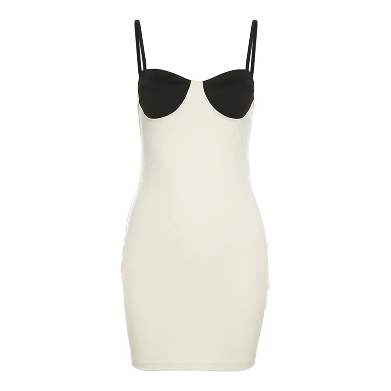 

Sexy Off-the-shoulder Contrasting Slim Bag Hip Pencil Suspender Dress Women