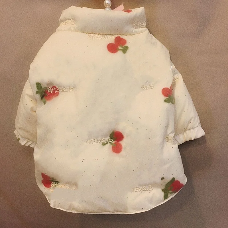 

Cute Cherry Cotton Coat Pet Dog Clothes Warm Jacket Dogs Clothing Cat Small Print Winter White Fashion Boy Girl Chihuahua Pet